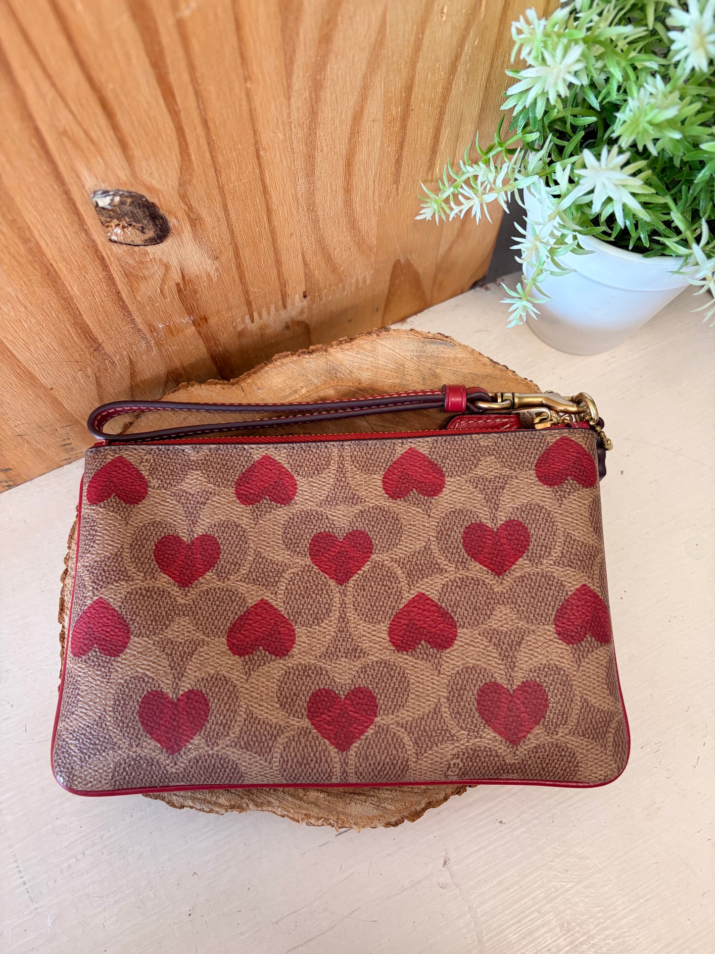 Coach Canvas Heart Wristlet