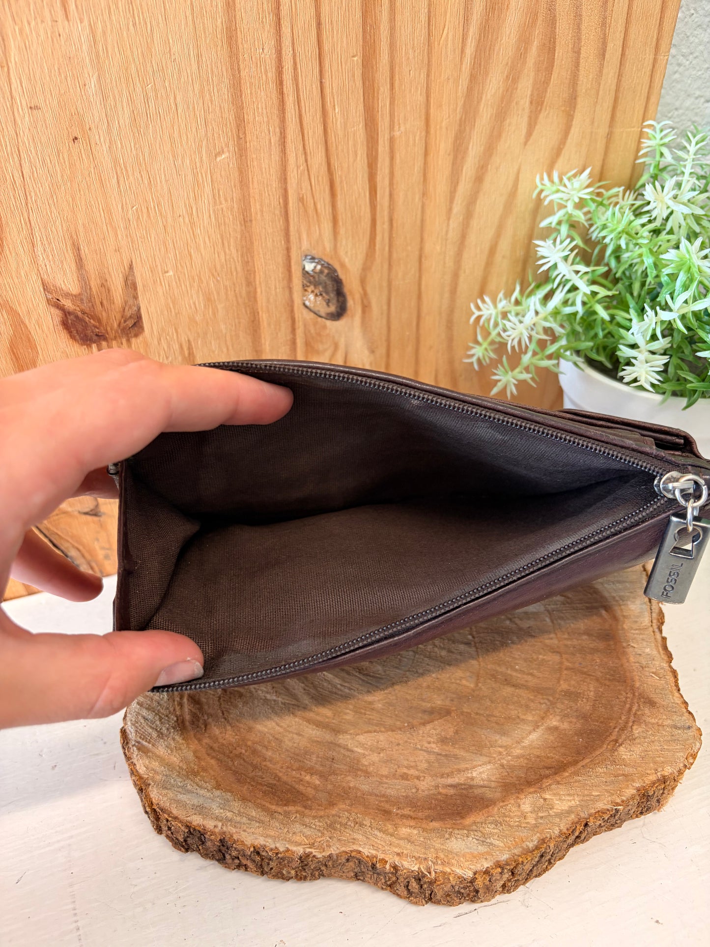 Vtg Fossil Deep Brown Leather Wallet