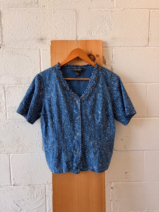 Floral Denim Blue Top : L
