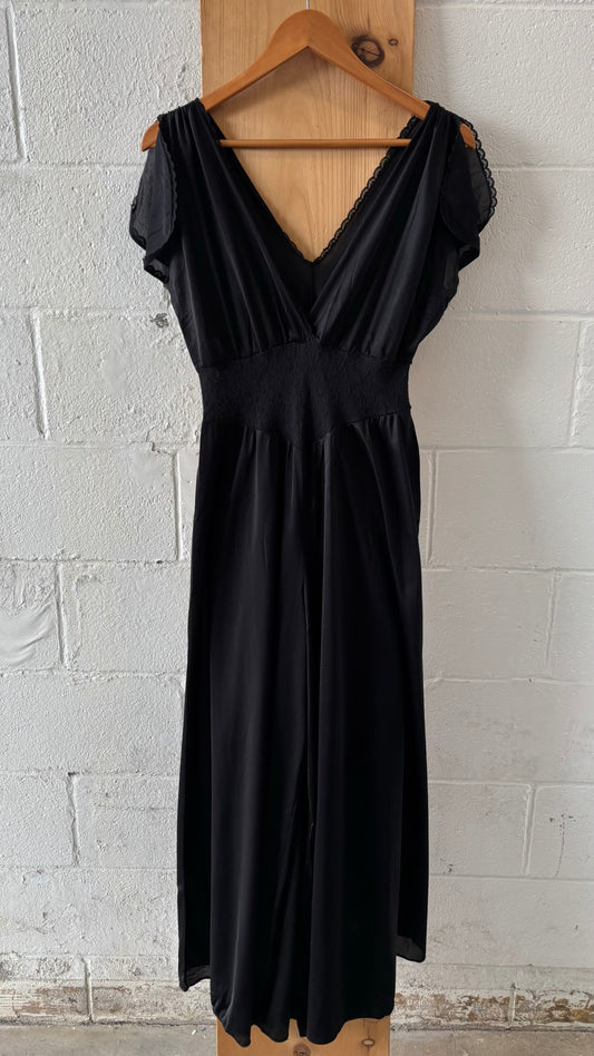 Vtg Black Jumpsuit Sleepwear : M
