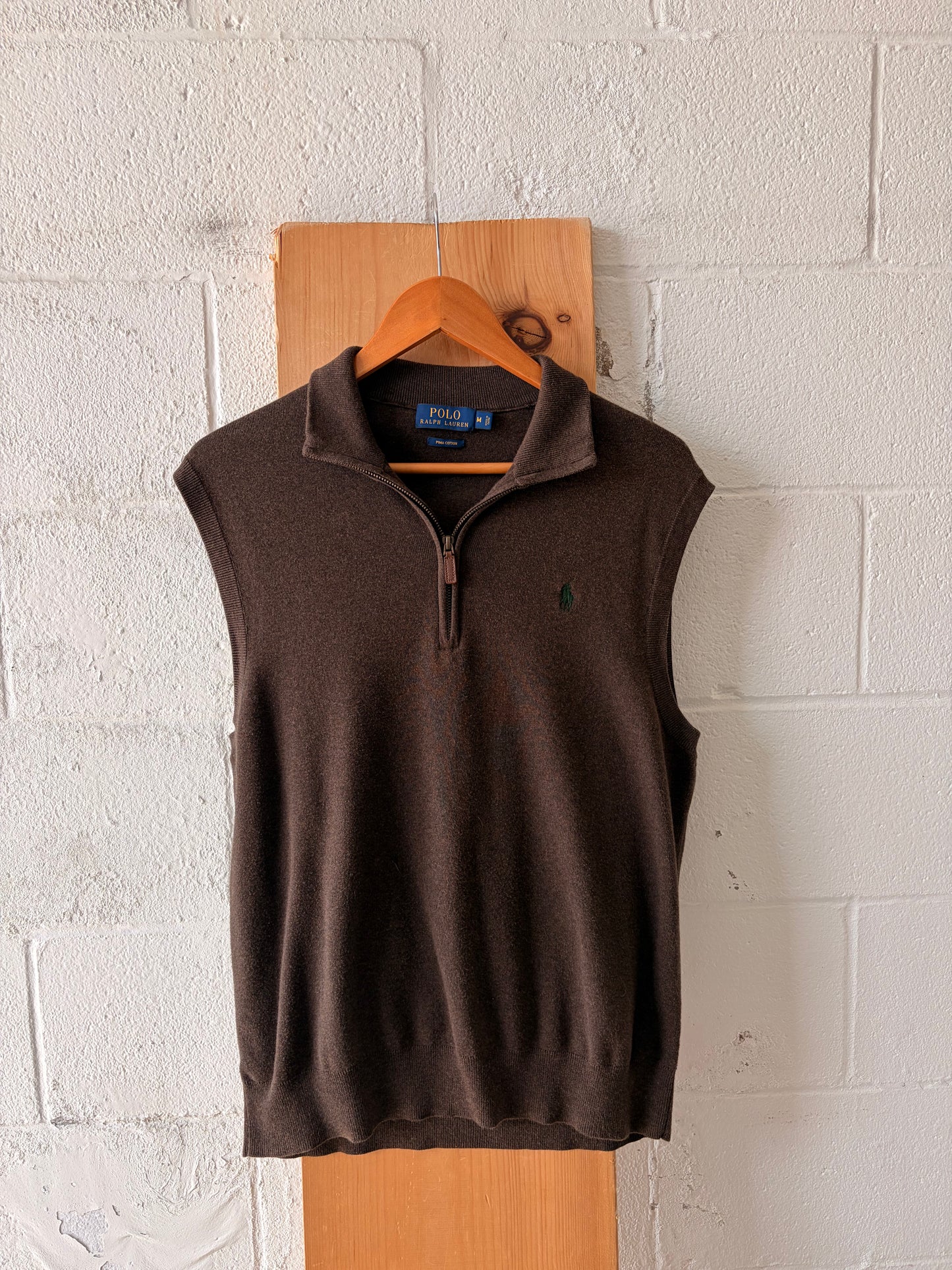 Brown Ralph Lauren Quarter Zip Vest : M