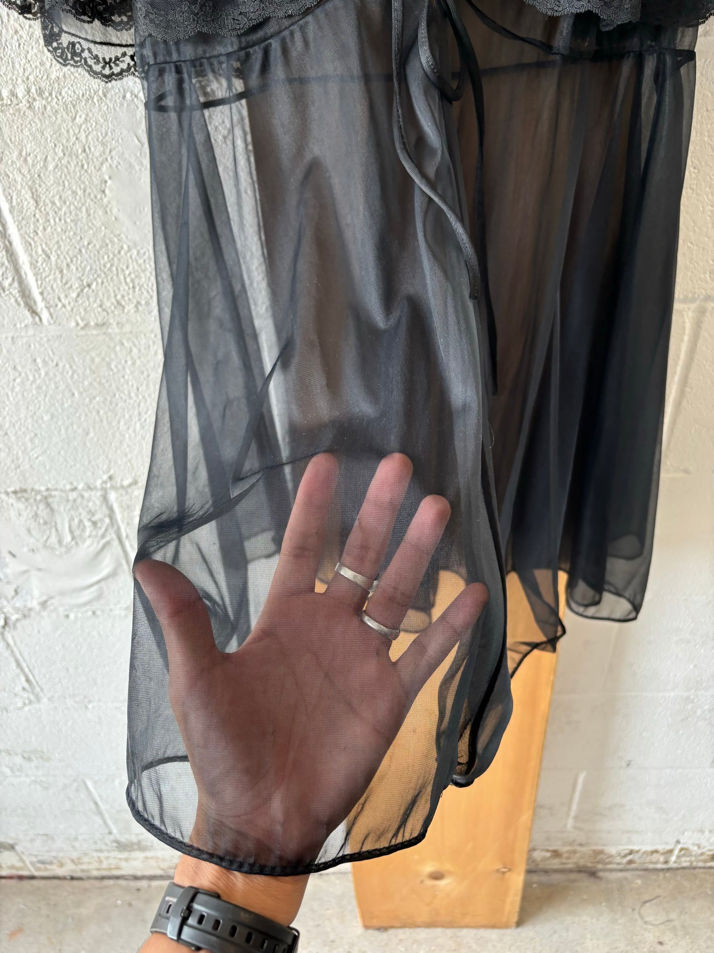 Vtg Black Semi-Sheer Babydoll : S