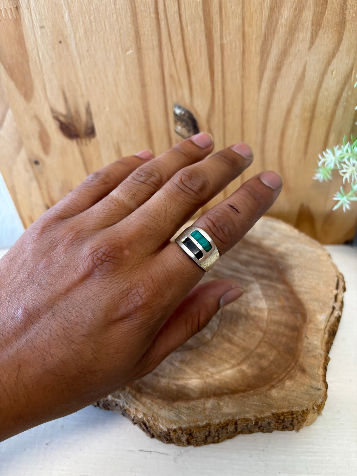 Vtg Mex Sterling Silver Inlay Ring : 8