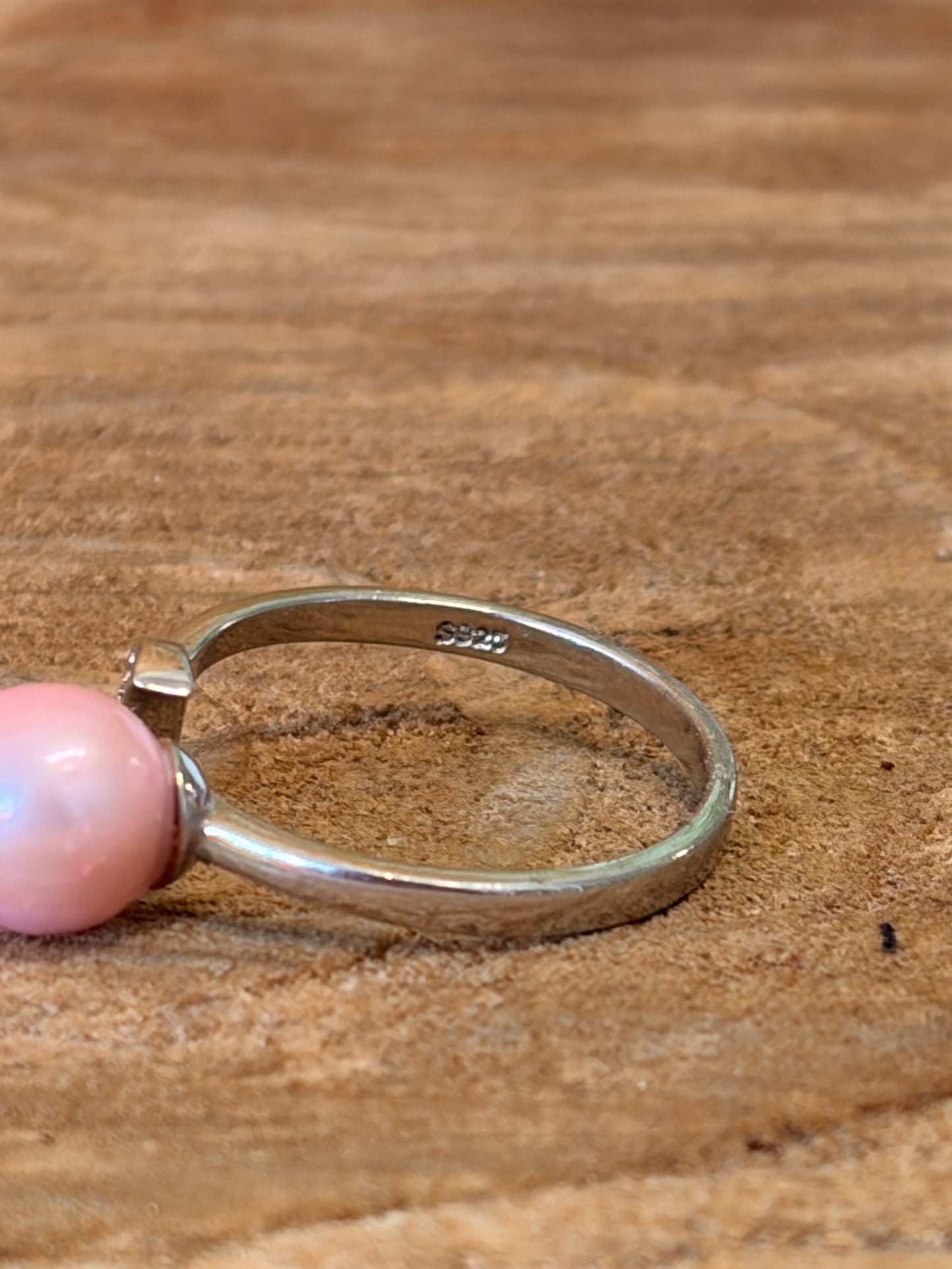 925 Pink Stone & Moon Ring : Size 6