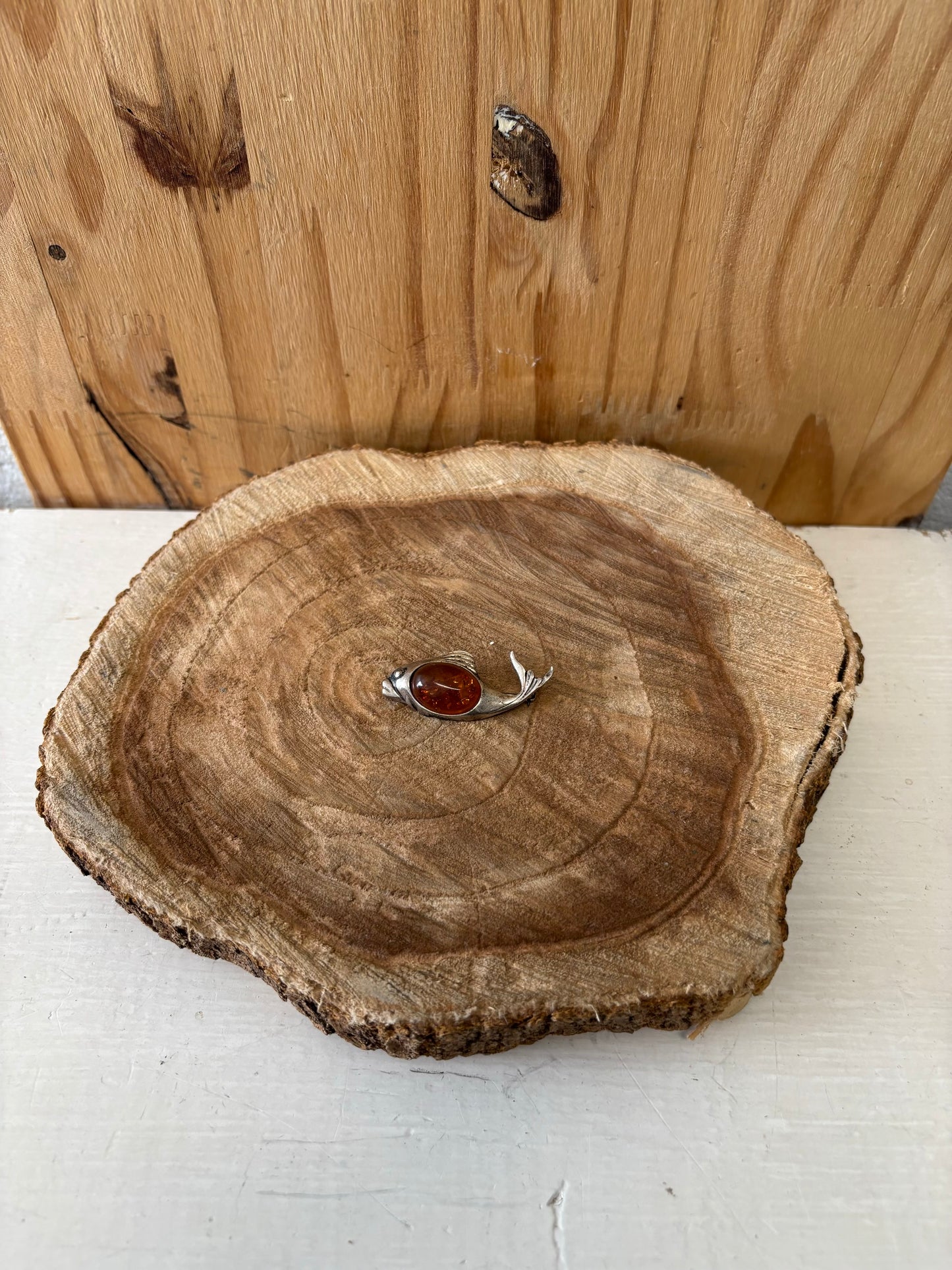 925 Silver and Amber Poland Fish Pin