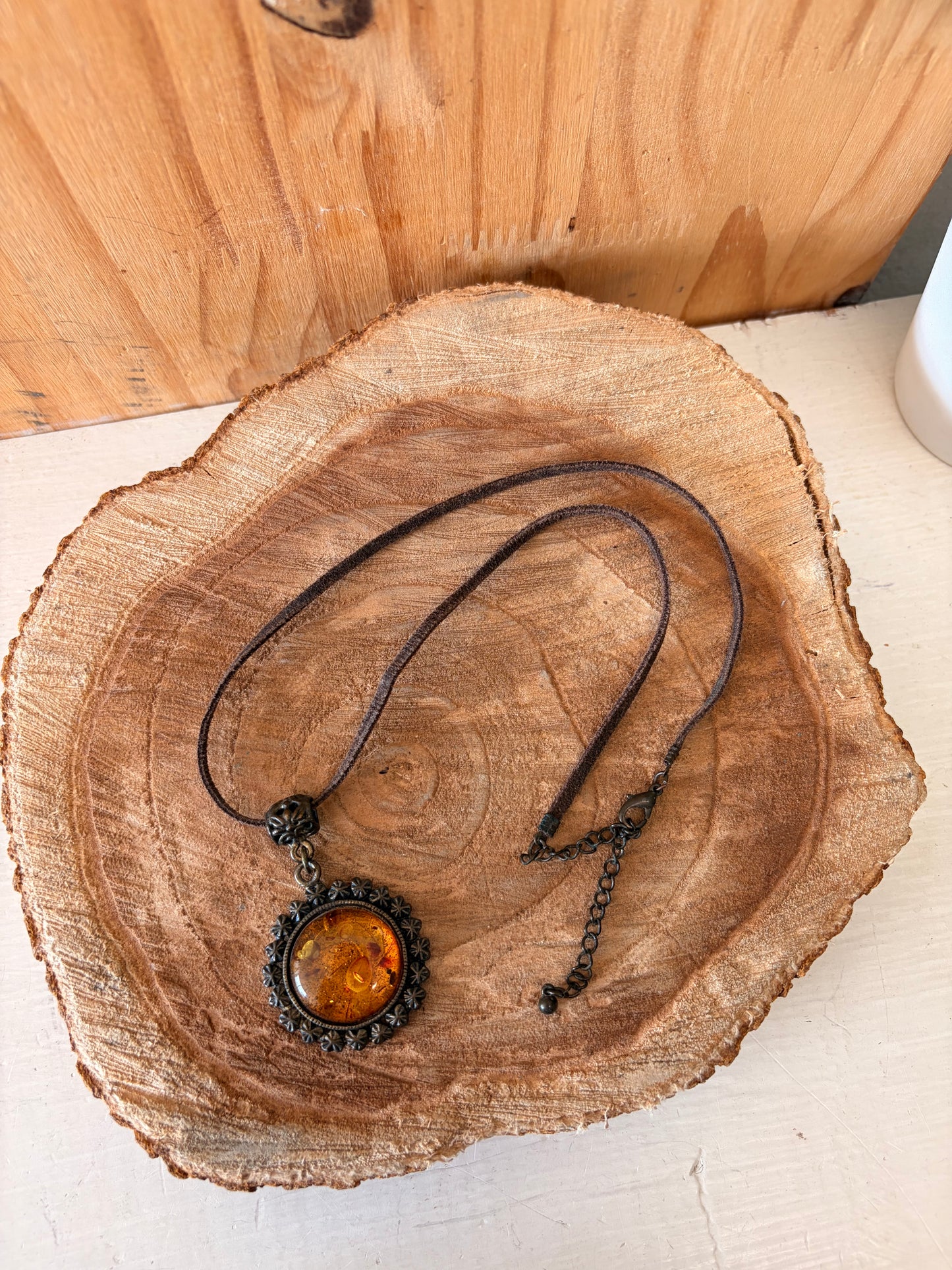 Amber Pendant Cord Necklace