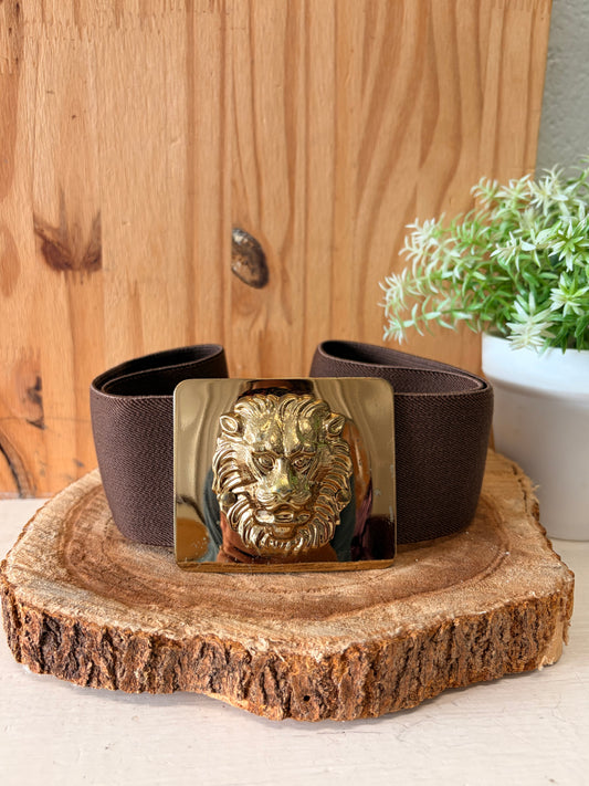 Brown Lion Buckle Stretch Belt