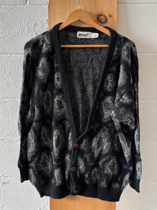Vtg B&W Patterned Cardigan : L