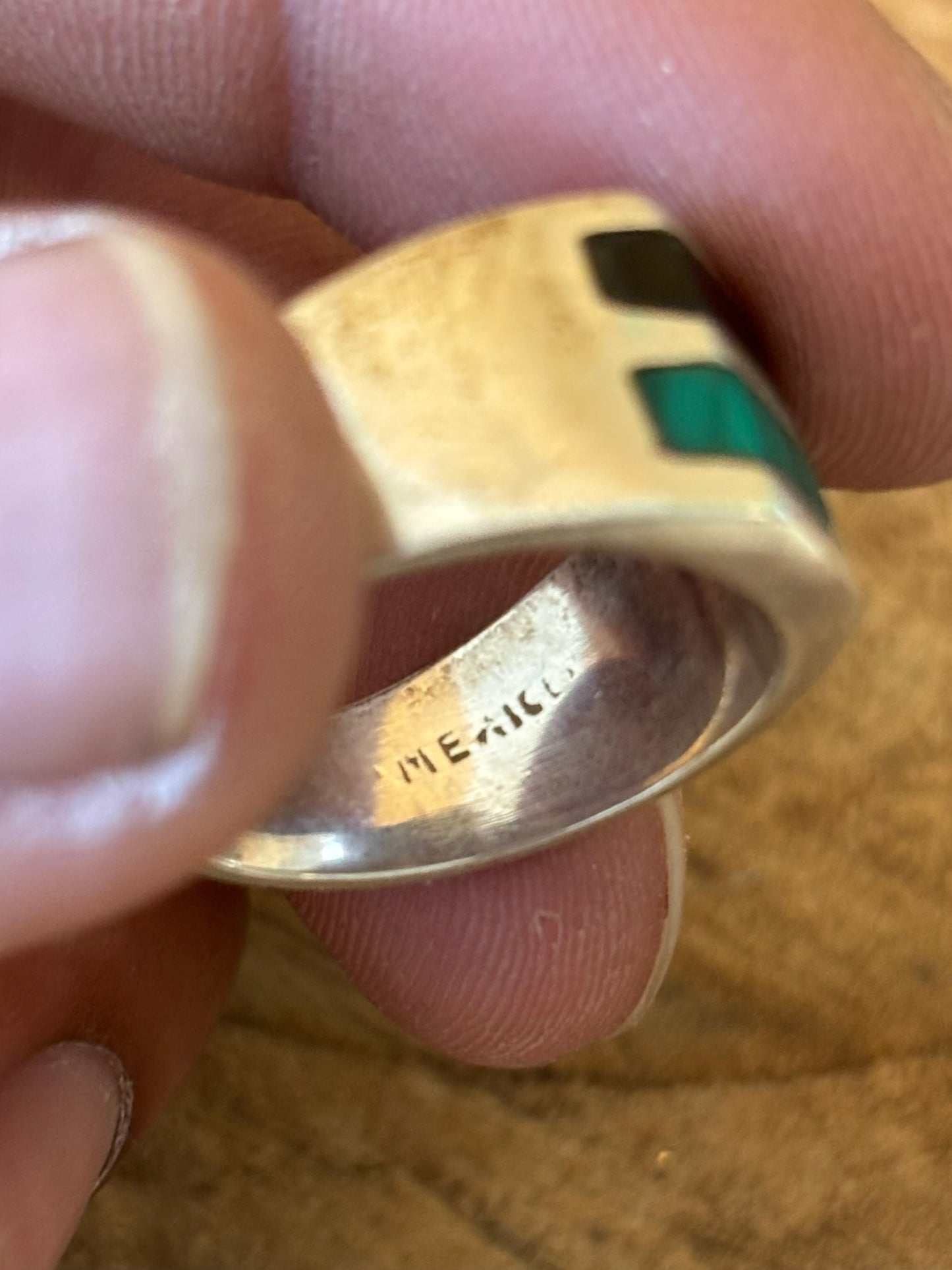 Vtg Mex Sterling Silver Inlay Ring : 8