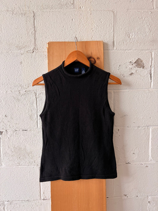 Sleeveless Knit Black Mock Neck Sweater : M