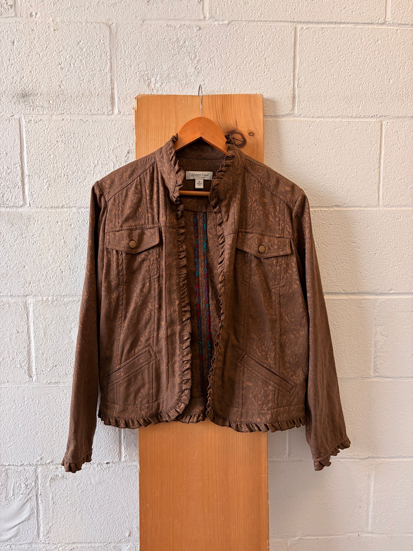 Ruffled Brown Floral Print Jacket : M