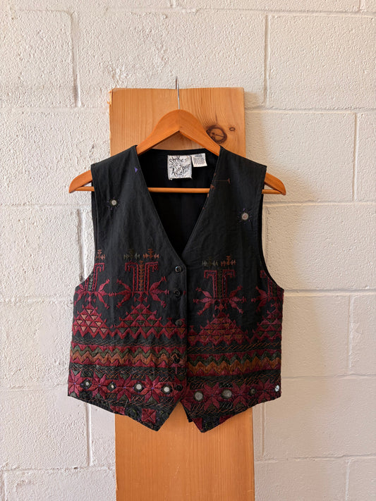 Vtg Strike A Pose Embroidered Vest : L