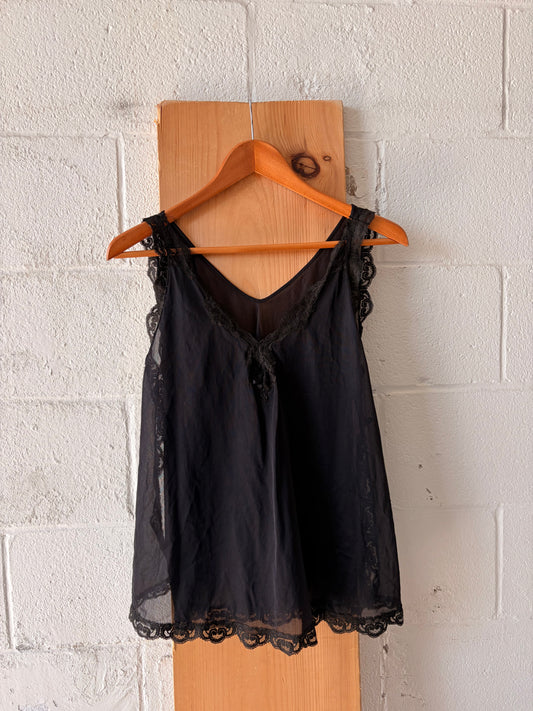 Vtg Semi Sheer Black Lace Top : 34