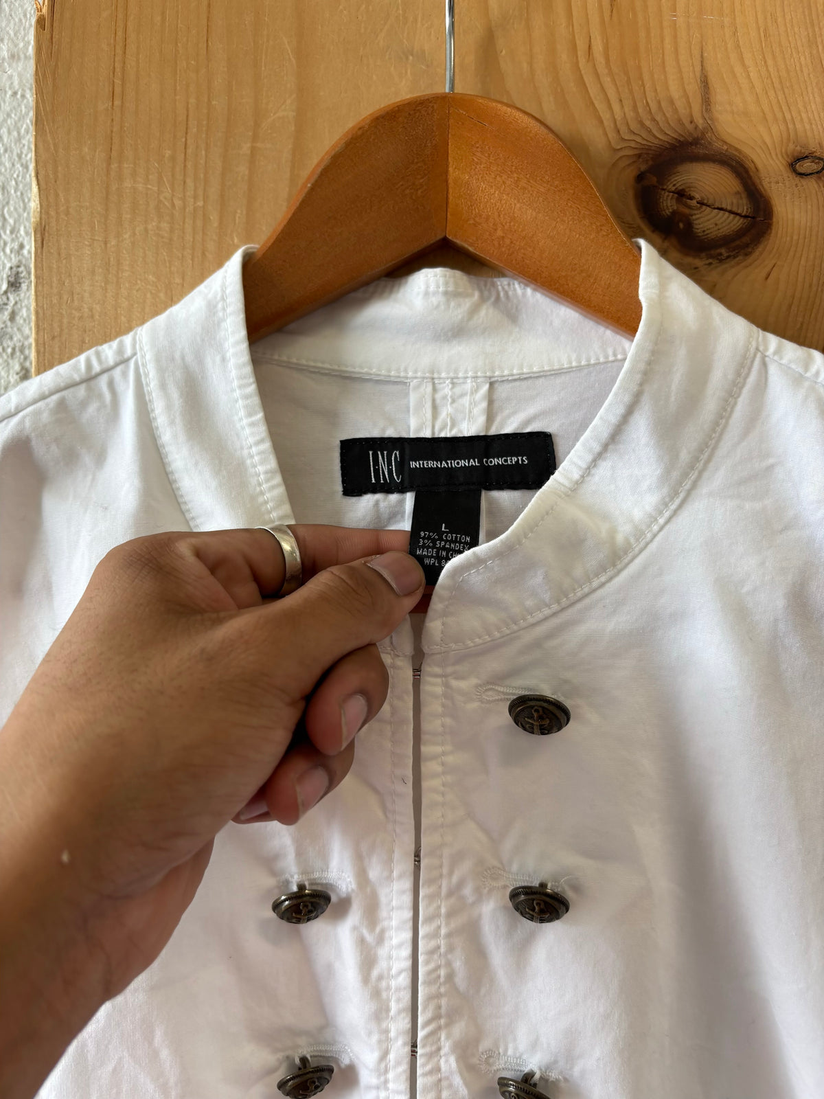 Y2K White Military Style Jacket : L