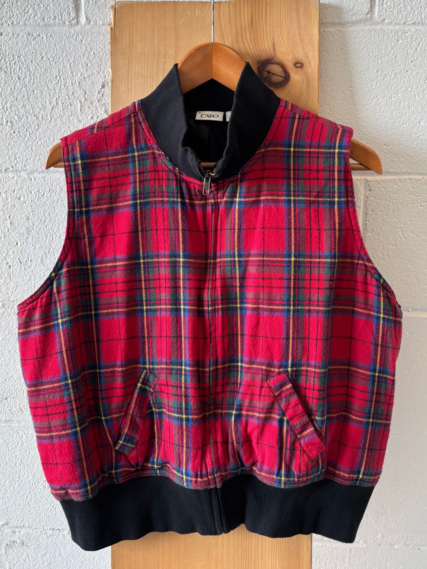 Vtg Plaid Zip Up Vest : XL
