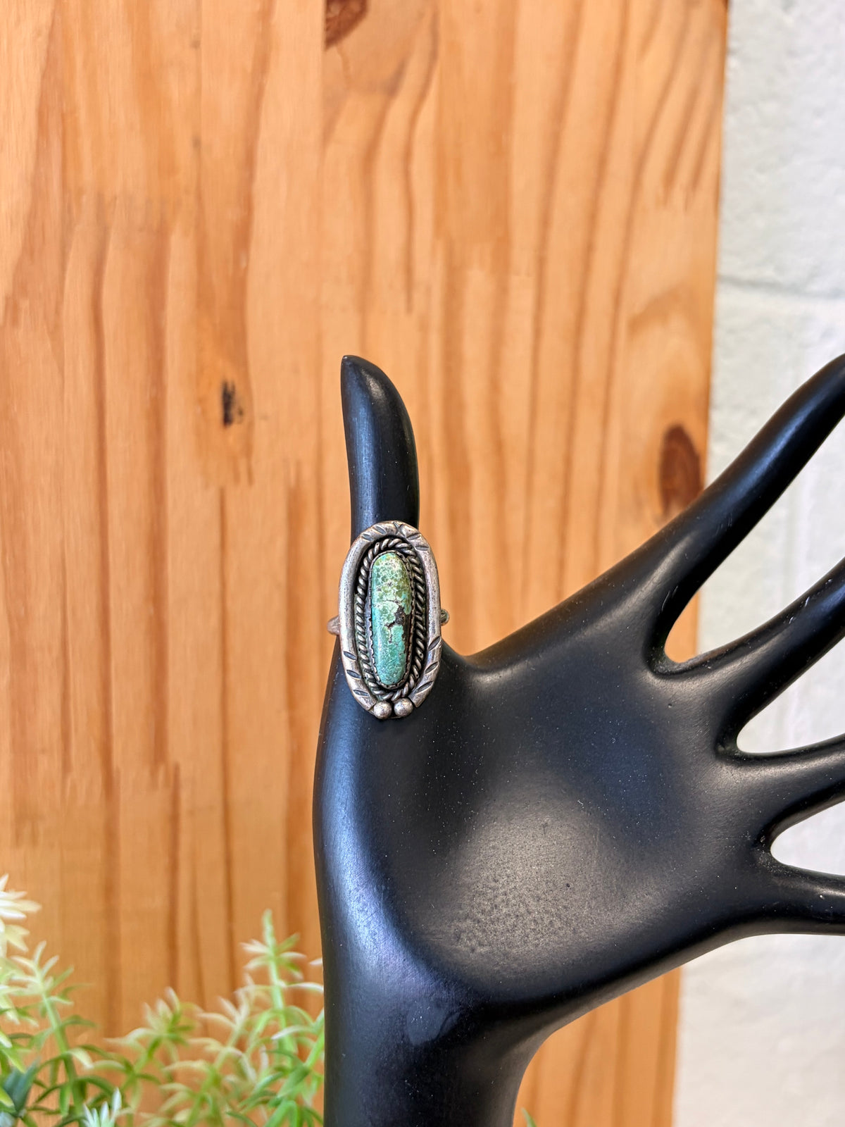 Elongated Blue & Green Marbled Boho Ring : Size 7