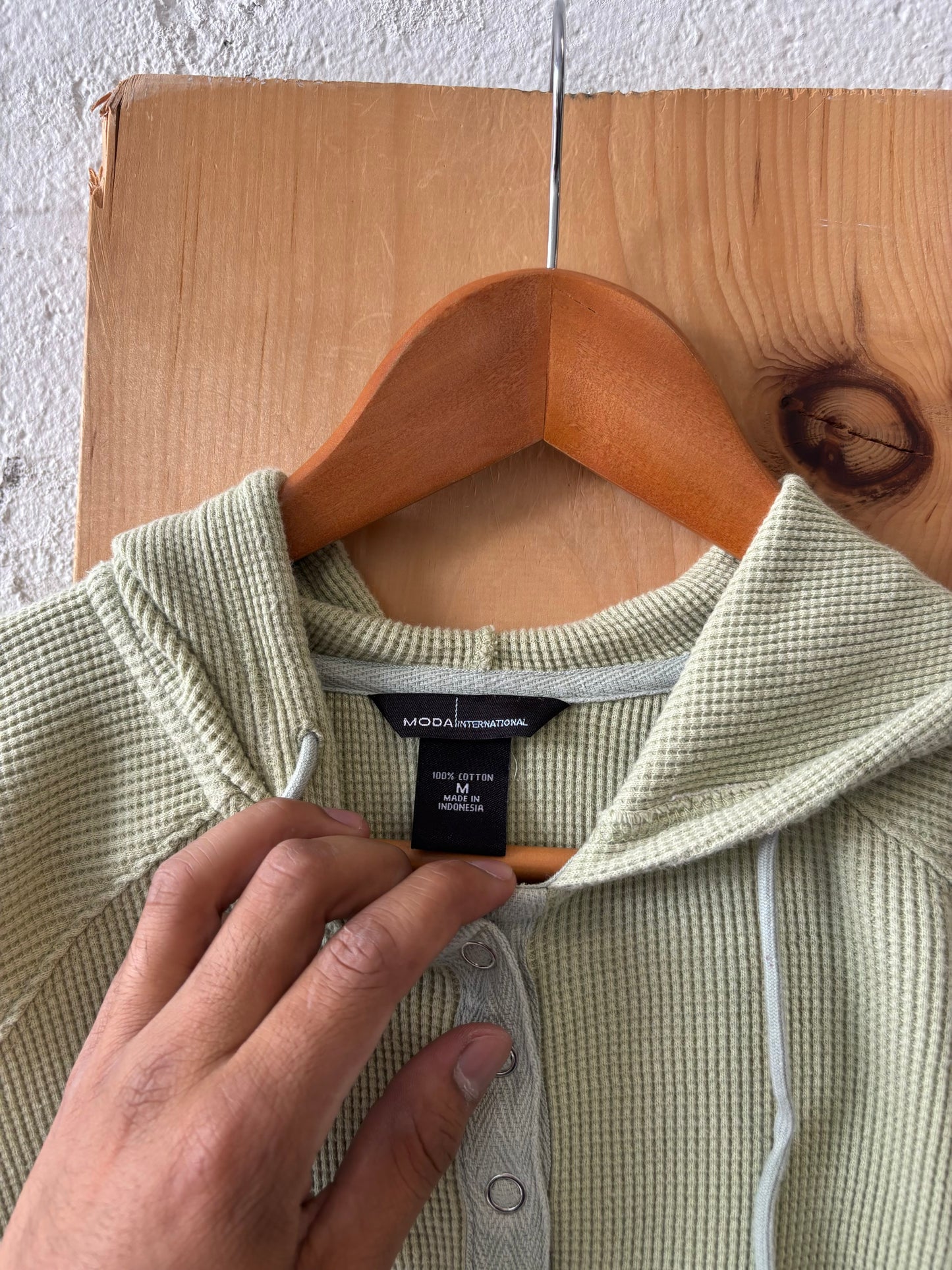 Light Green Waffle Knit Hoodie : M