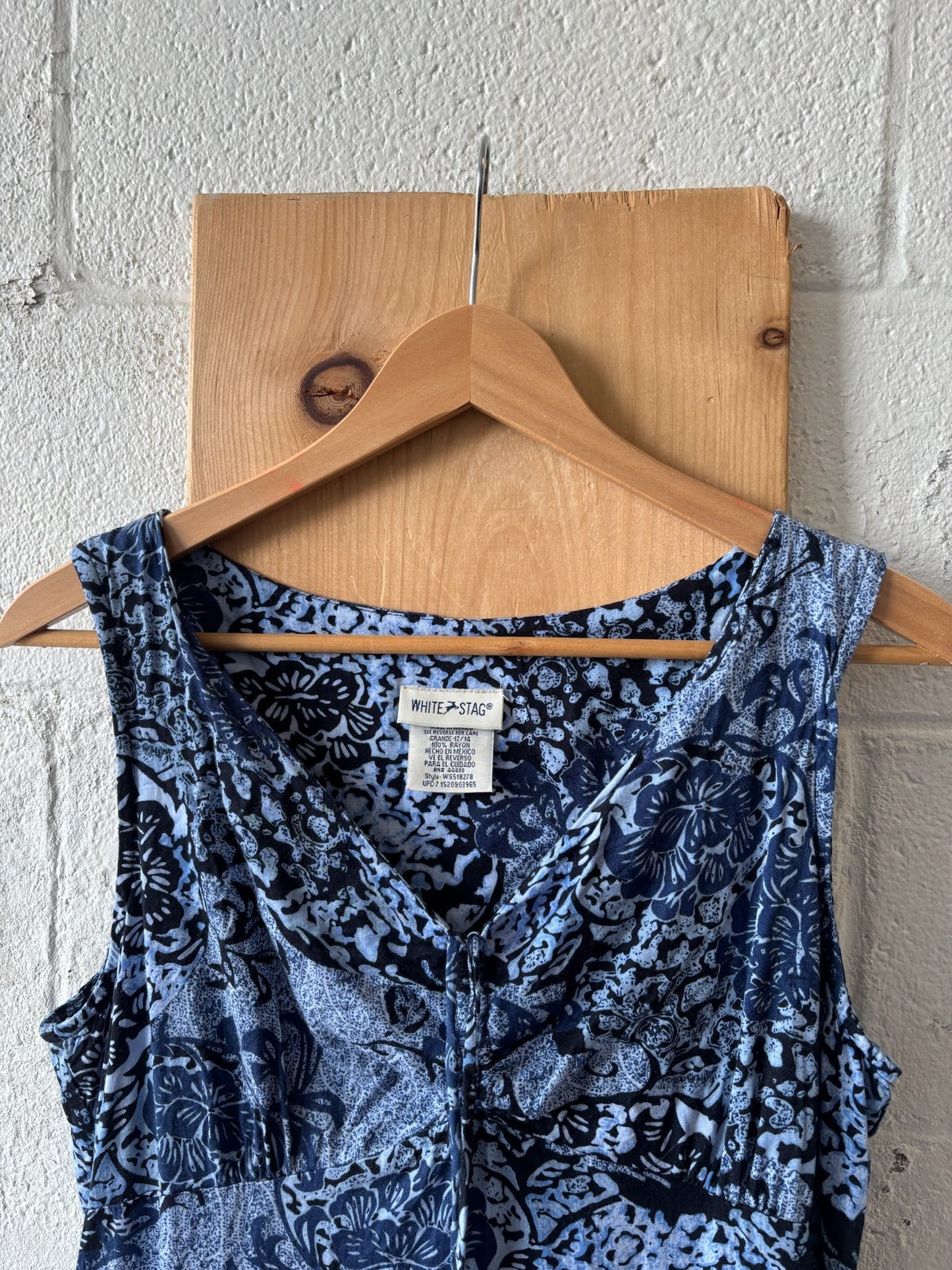 Blue Floral Sleeveless Dress : L