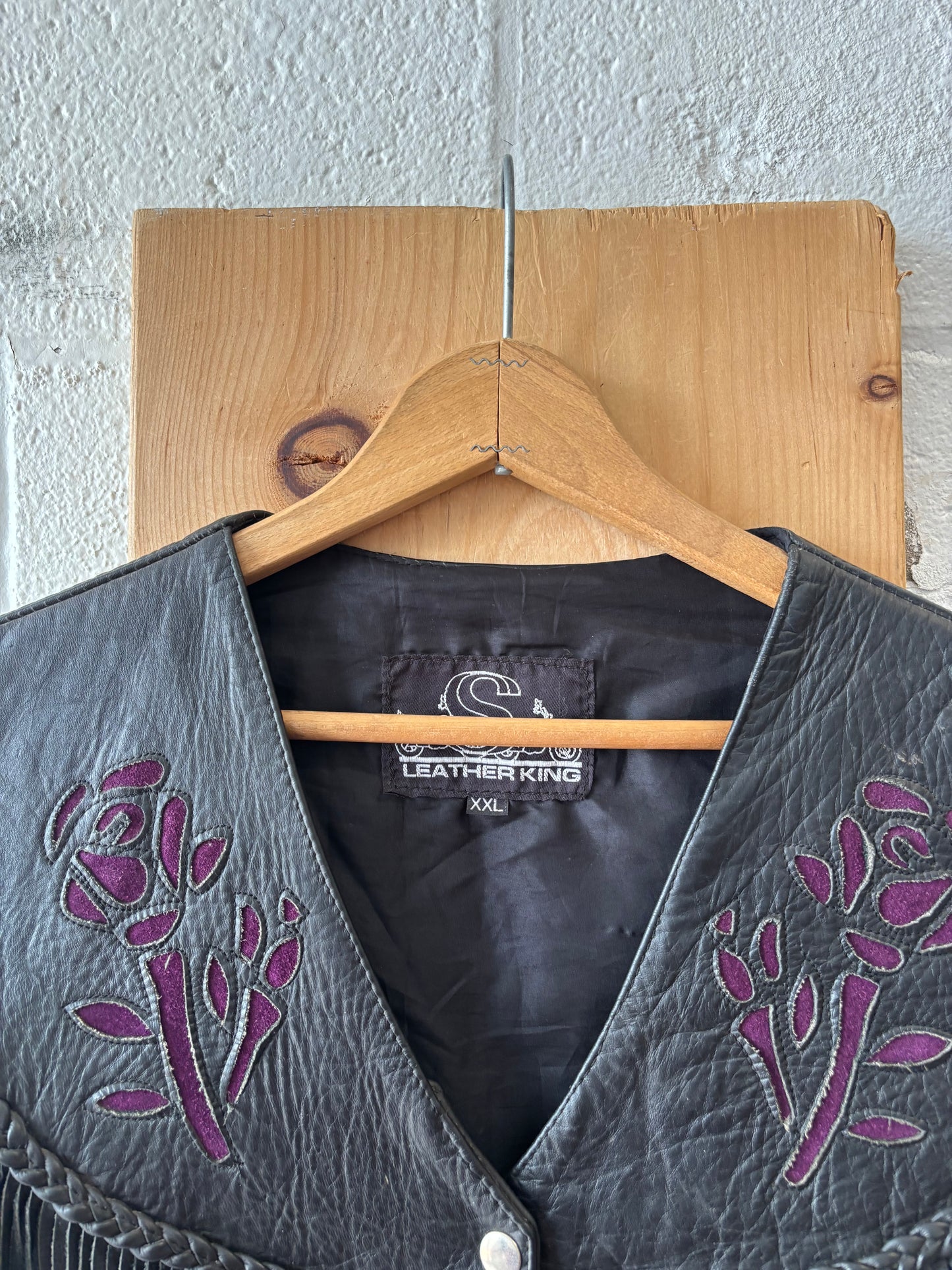Vtg Fringed Leather Vest : XXL