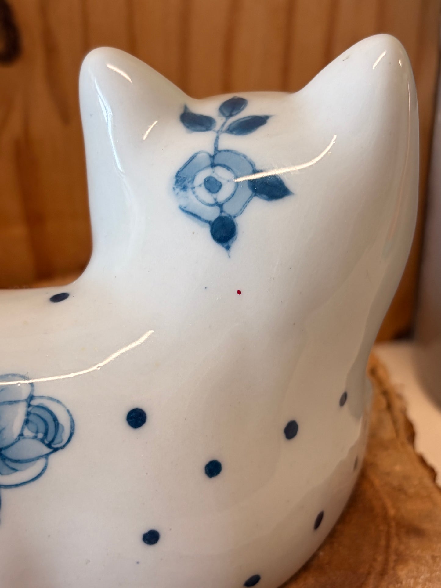 White & Blue Floral Ceramic Cat (Local Pick Up Only)