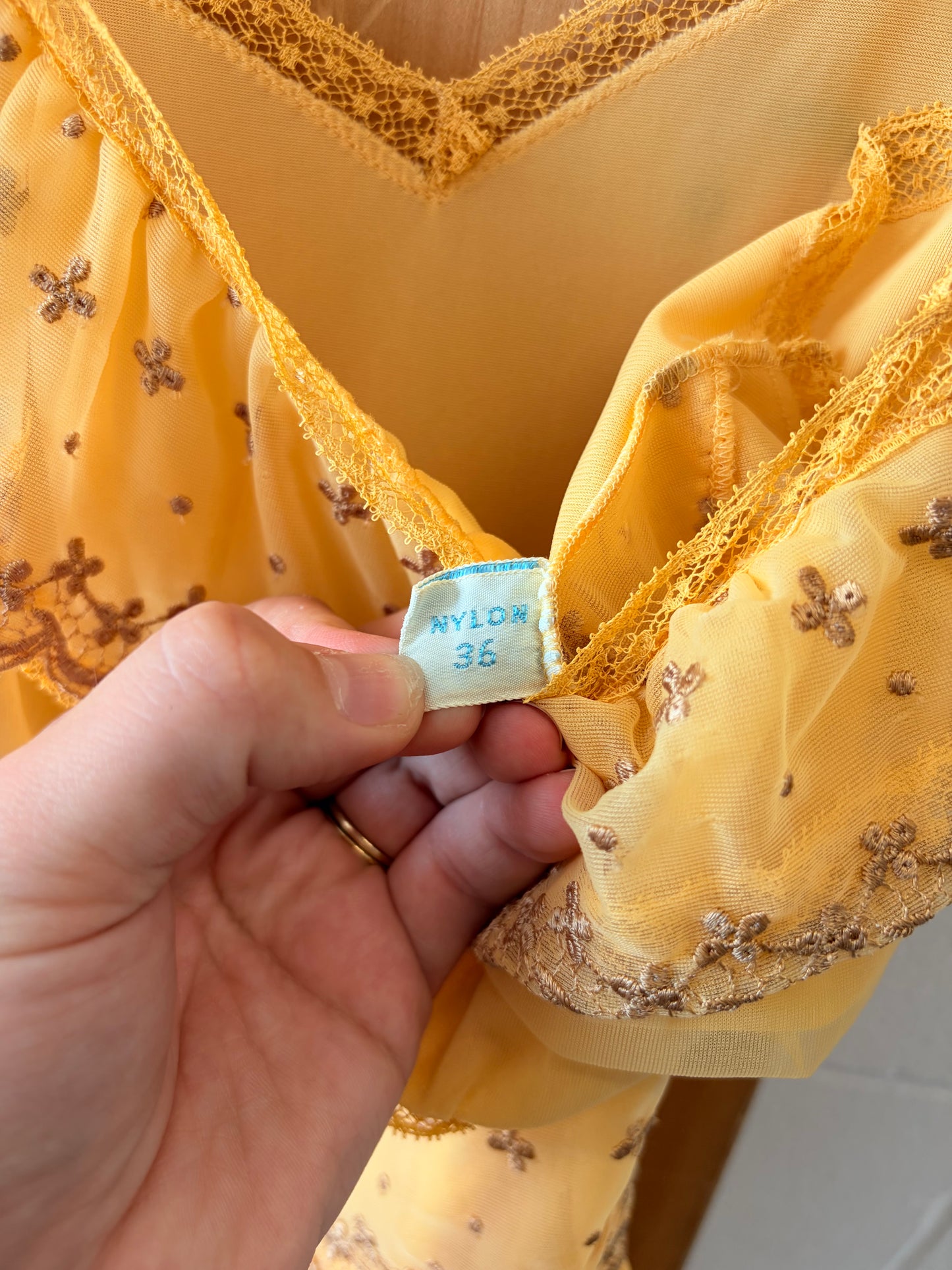 Vtg Yellow Kayser Peignoir Robe & Nightgown Set : 36