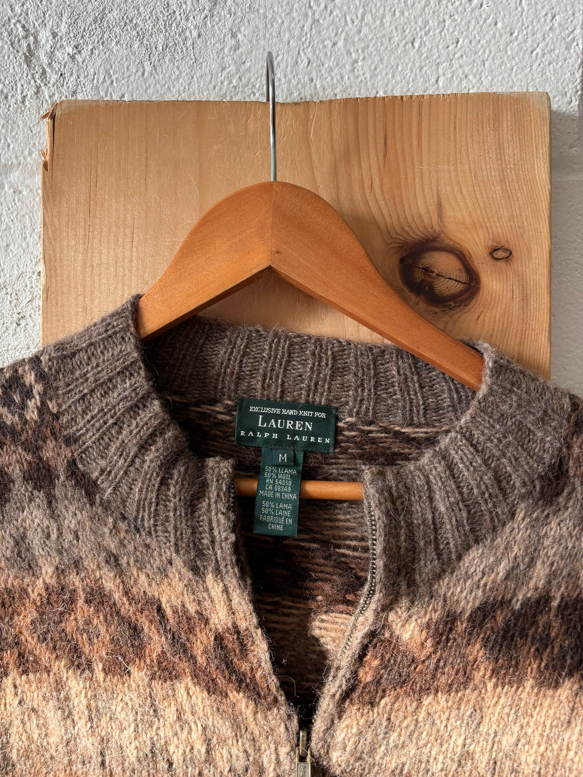 Vtg Ralph Lauren Knit Llama Wool Zip Up Sweater : M