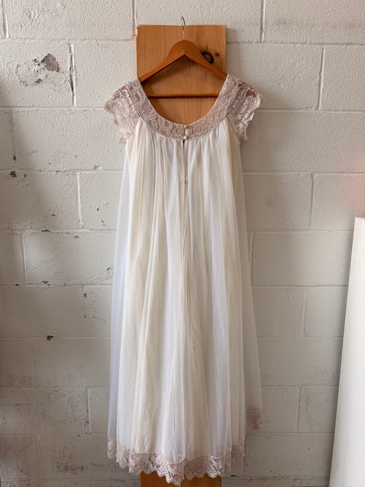 Vtg Lucie Ann Chiffon Lace Peignoir Robe : Petite (As Is)