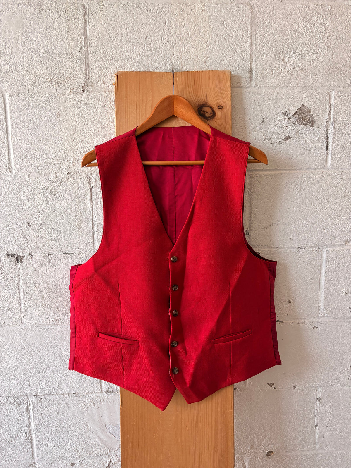 Vtg Reversible Plaid Red Vest : 46 Long