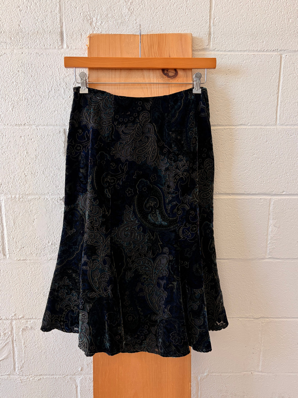 Dark Teal Paisley Velvet Skirt : 4