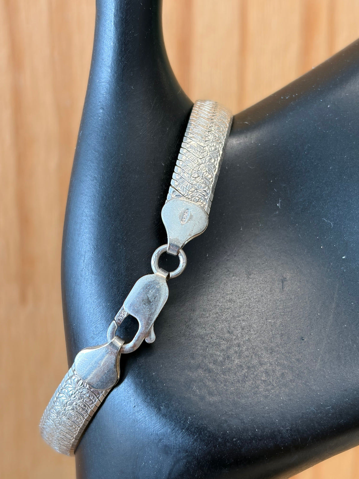 925 Silver Textured Flat Herringbone Bracelet