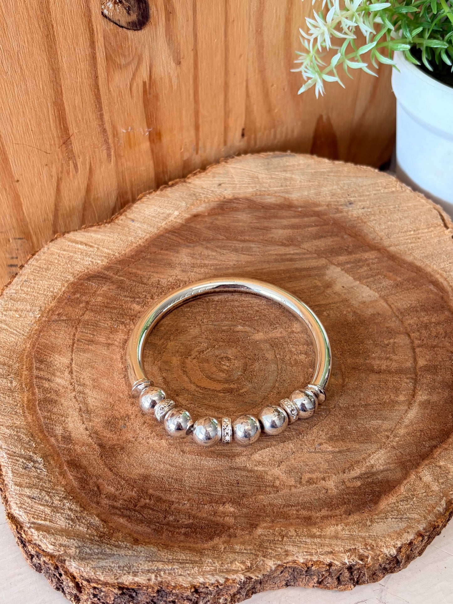 Silver Tone Beaded Bangle Bracelet