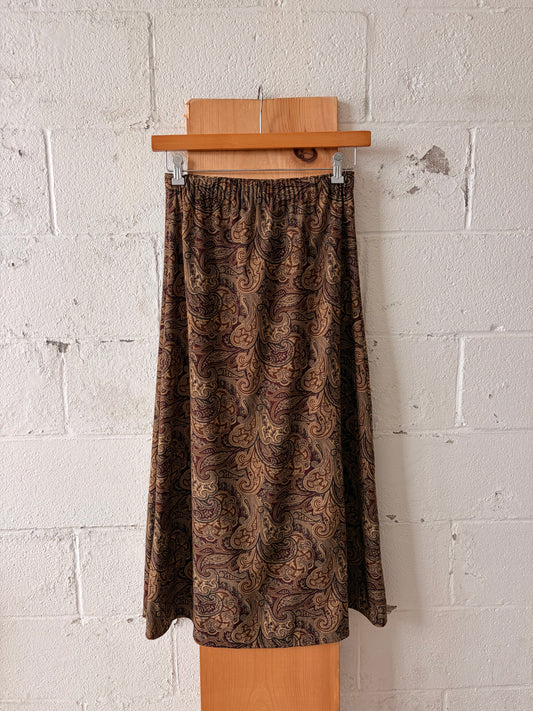 Handmade Brown Paisley Skirt : 26”W