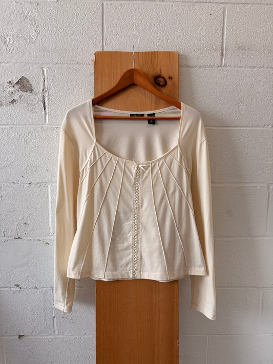 Cream Dainty Bow Detailed Top : XL