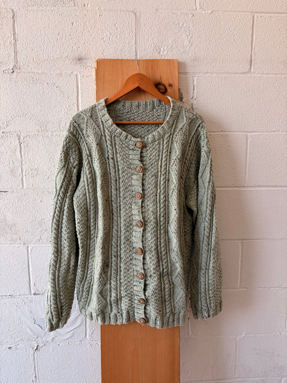Sage Green Cable Knit Cardigan : L/XL