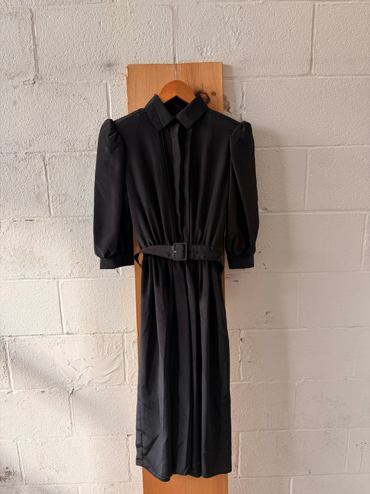 Vtg Black Belted Dress : 6