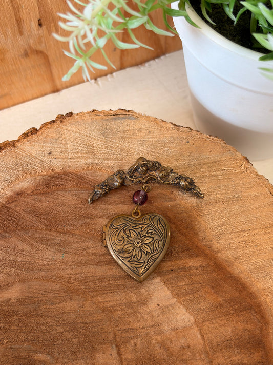Vtg Heart Locket Brooch