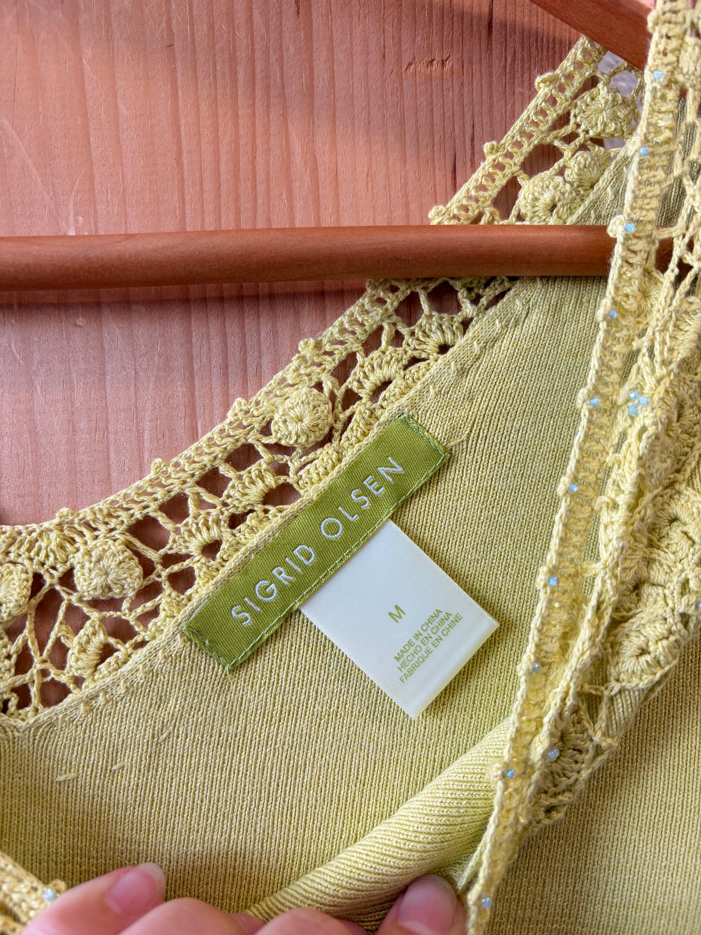 Lace Trimmed Chartreuse Top : M