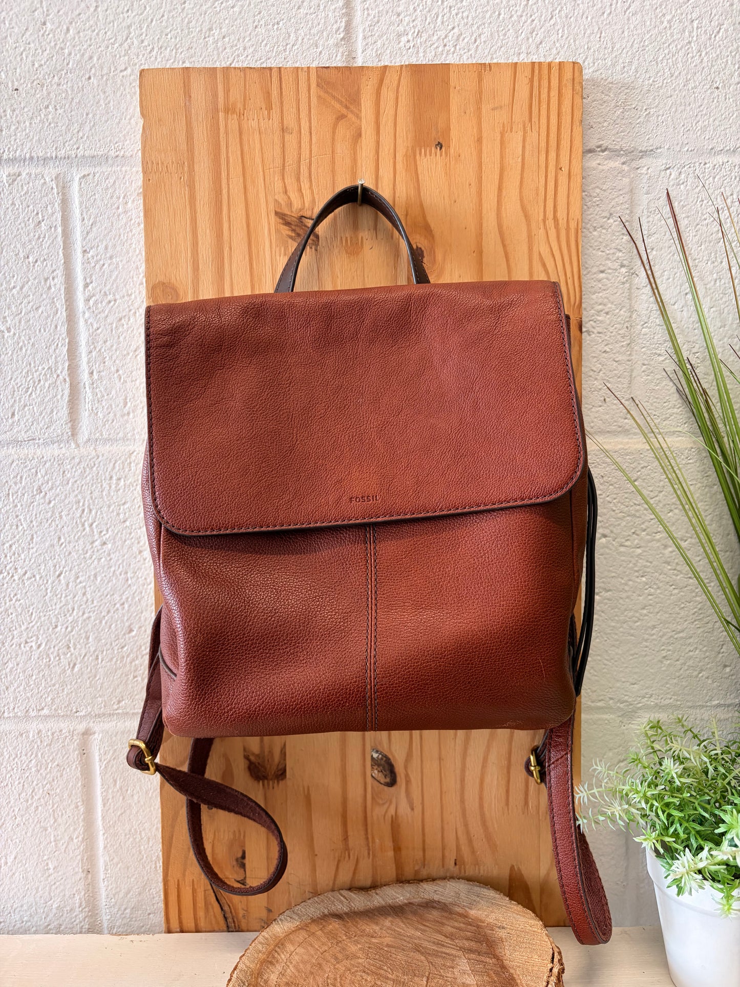 Fossil Pebbled Brown Backpack