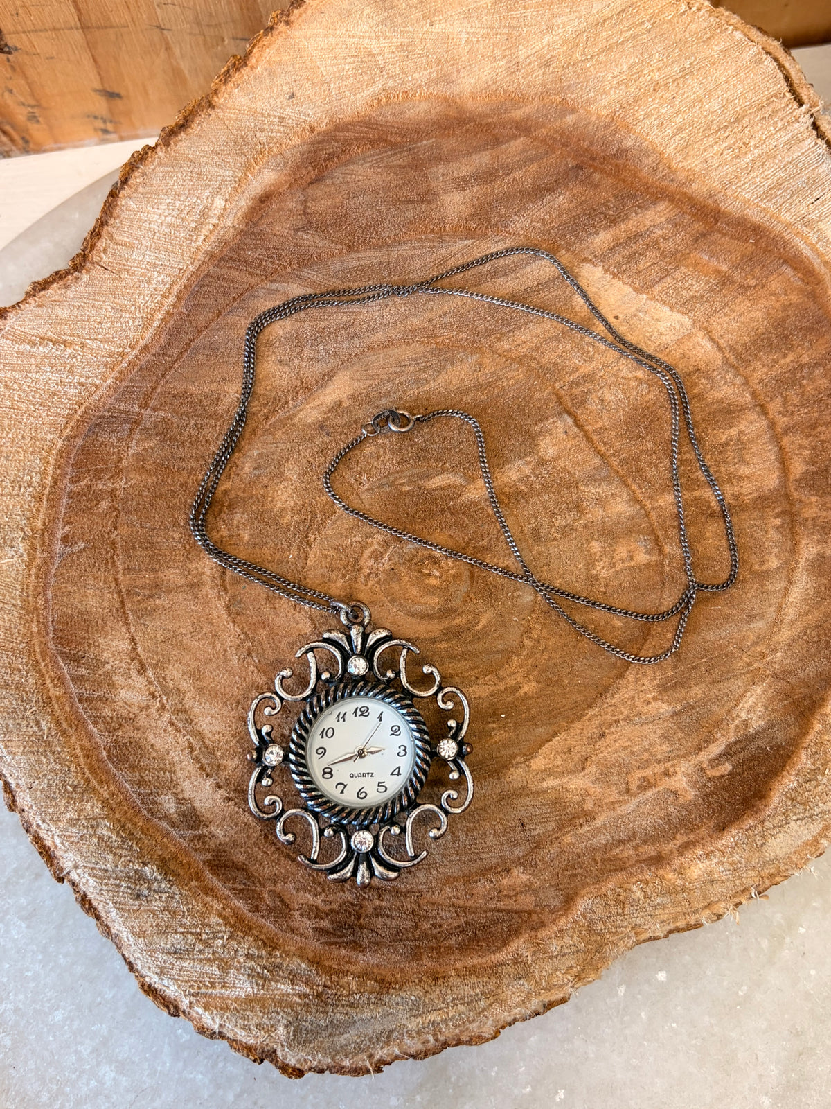 Ornate Clock Pendant Necklace