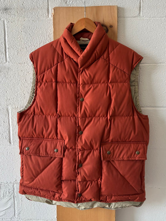 Vtg Orange Goose Down Puffer Eddie Bauer Vest : L
