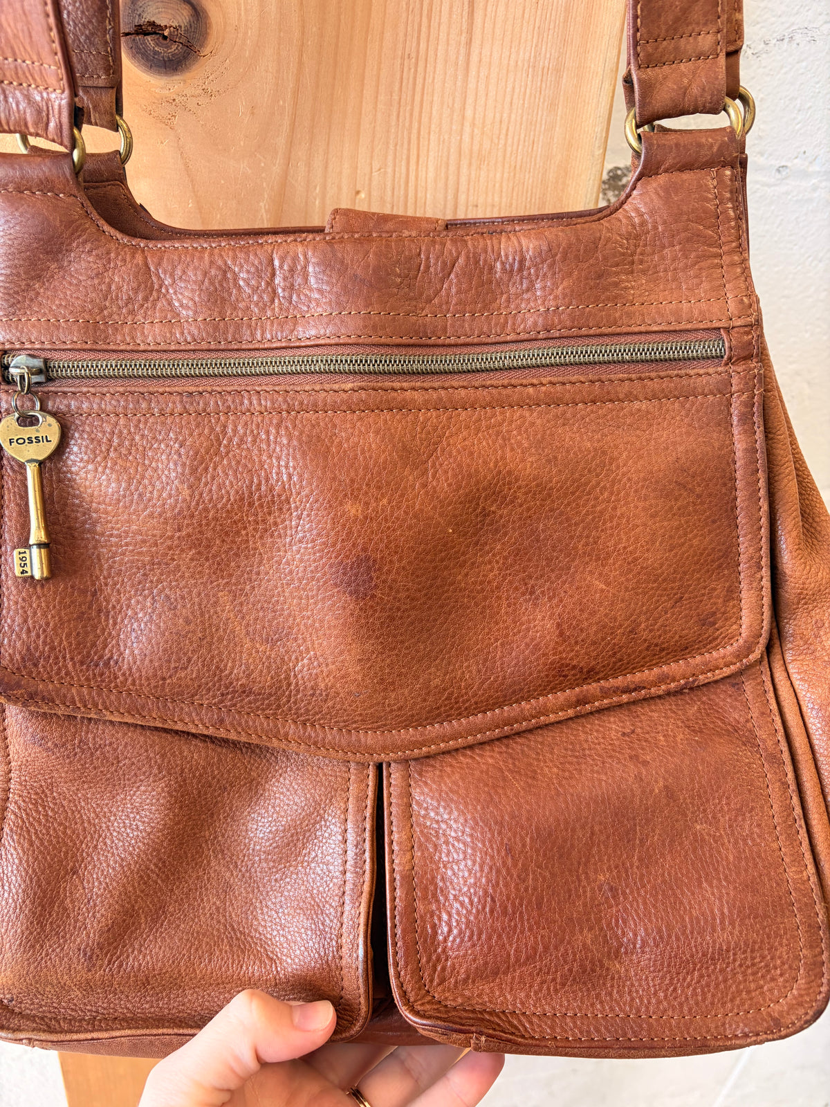Vtg Fossil Brown Leather Shoulder Bag