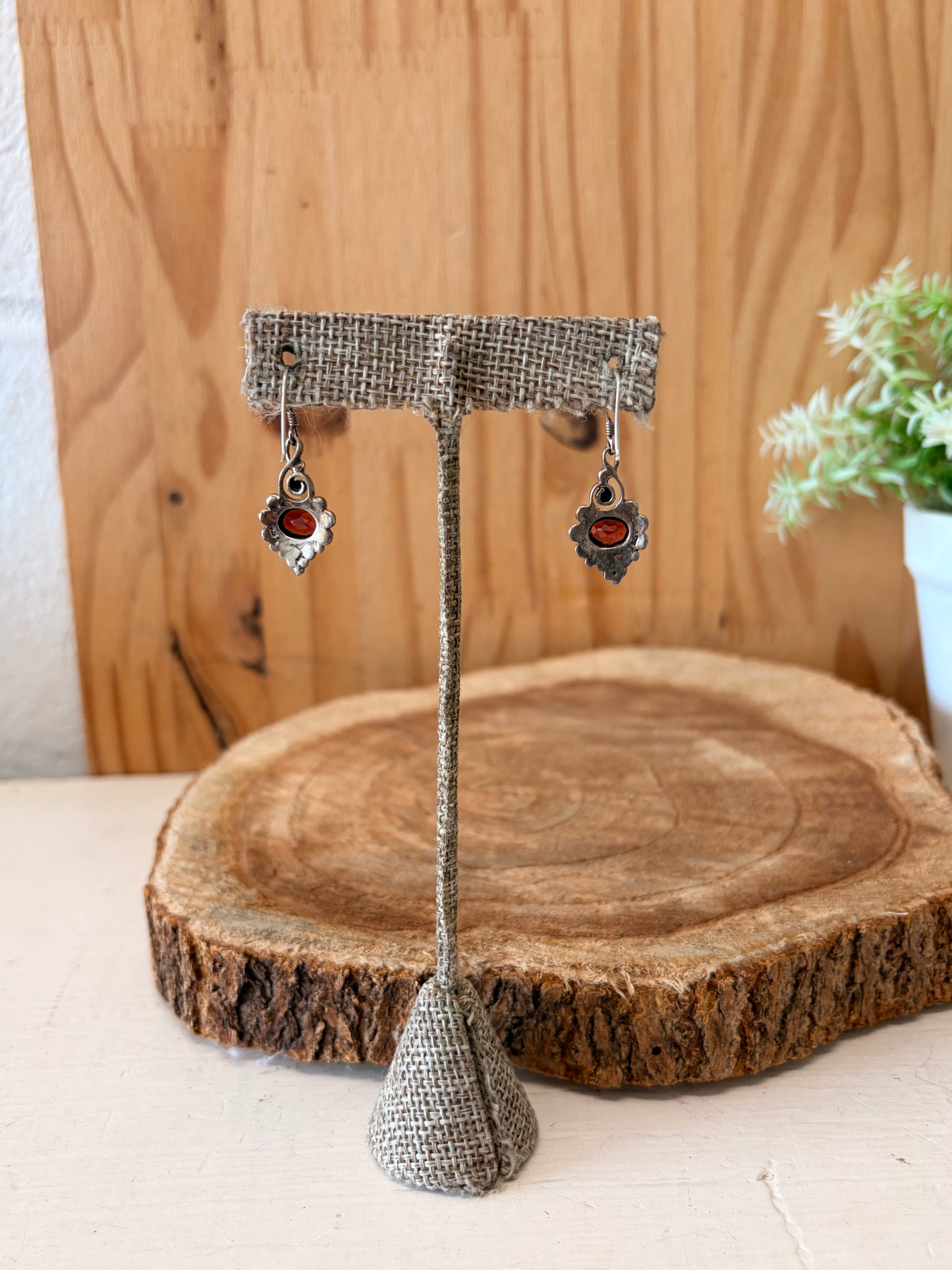 Vtg Sterling Red Drop Earrings