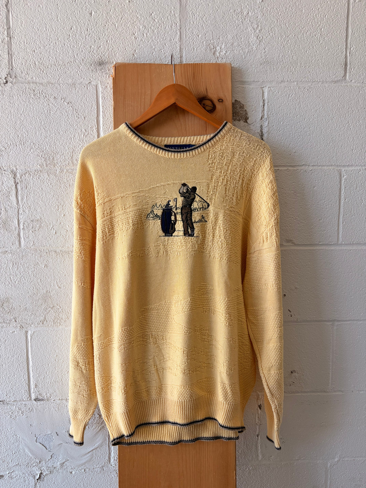 Vtg Yellow Golf Embroidered Sweater : L