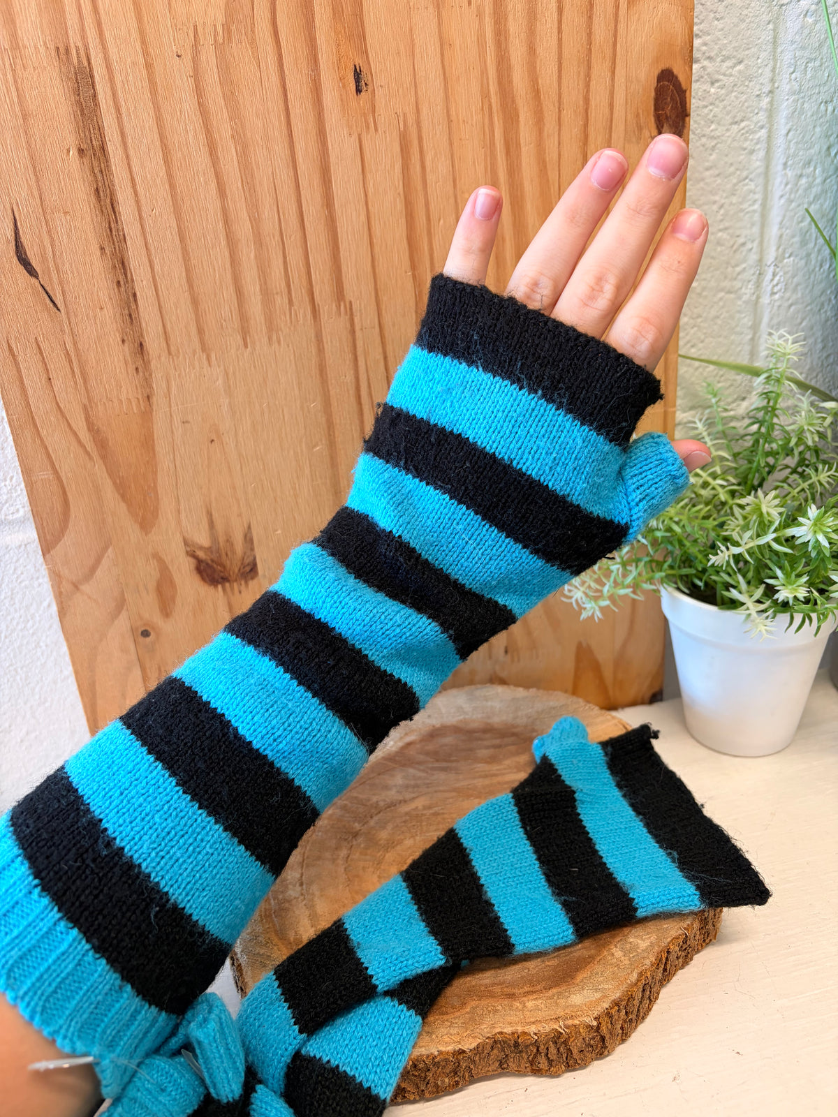 Striped Black & Blue Arm Warmers