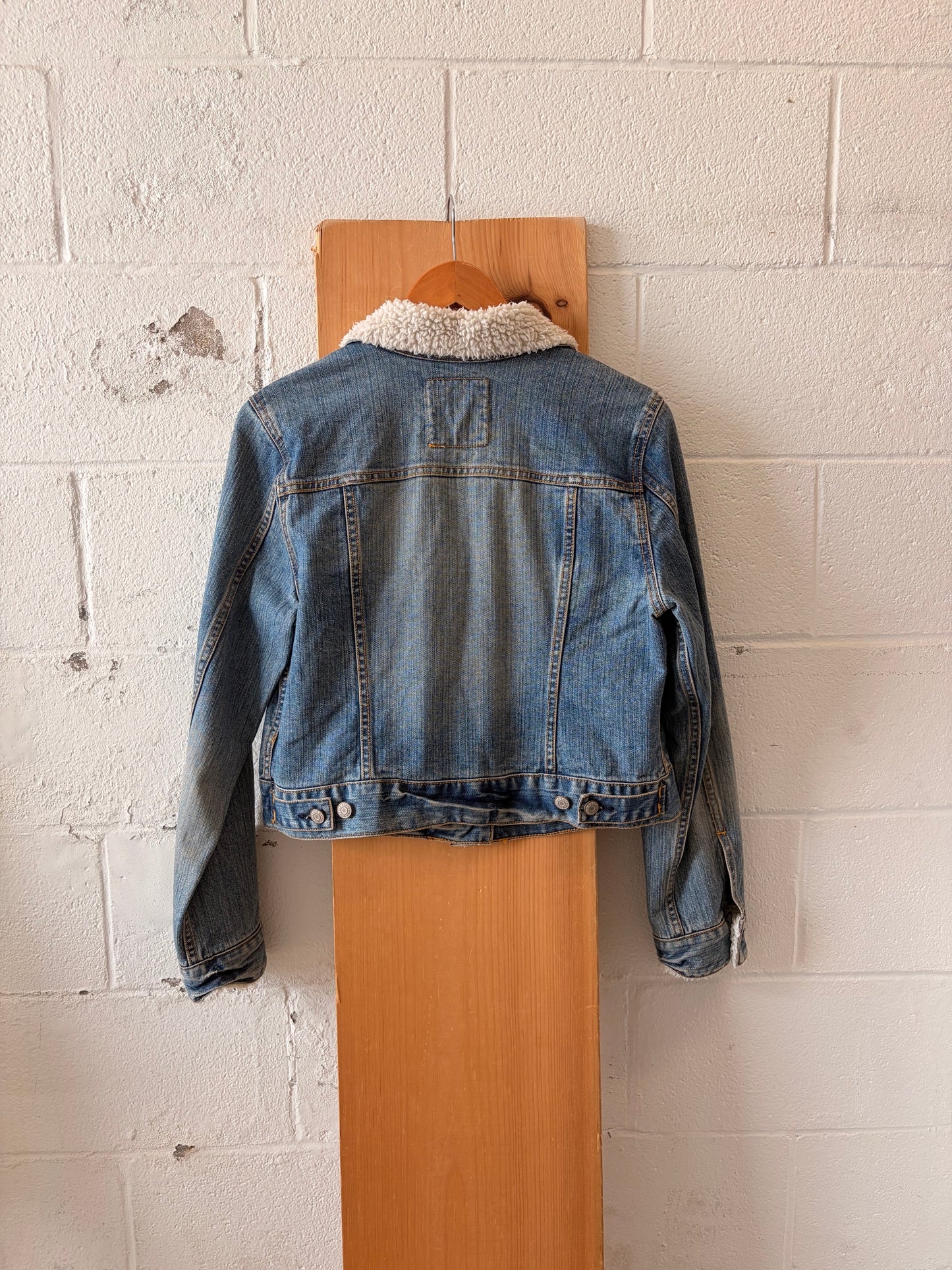 Sherpa Collared Denim Jacket : L