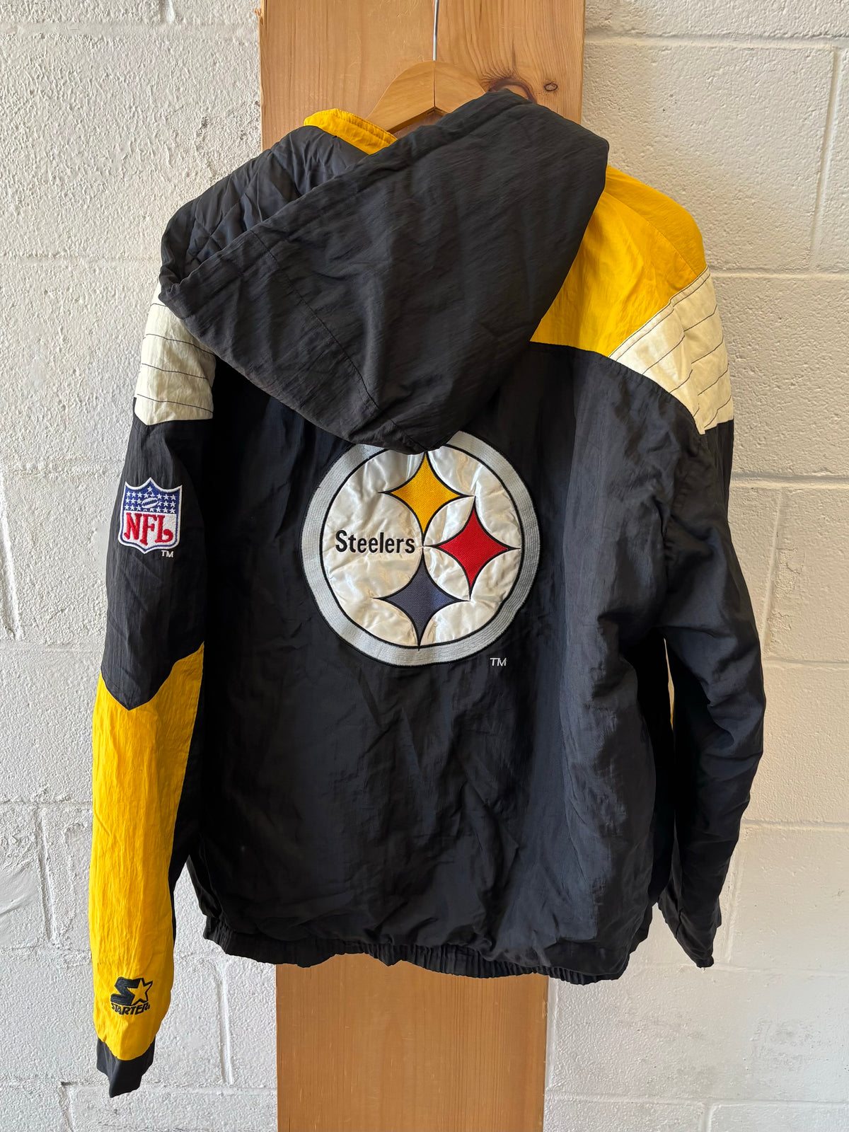 Vtg Starter Pittsburgh Steelers Hooded Jacket : L