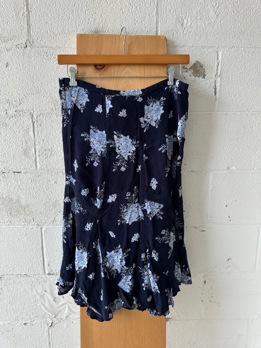 Vtg Blue Floral Midi Skirt : M