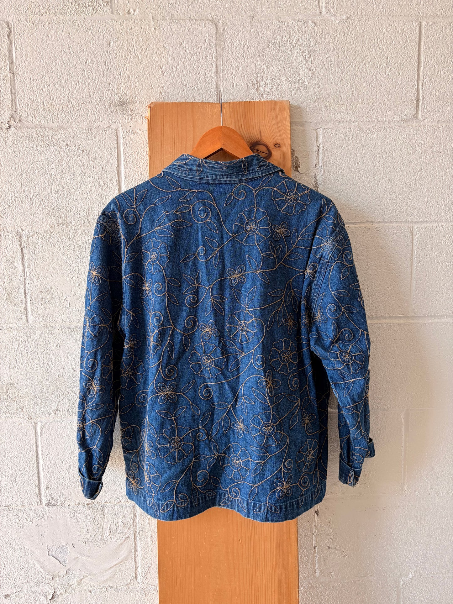 Floral Embroidered Denim Jacket :  L