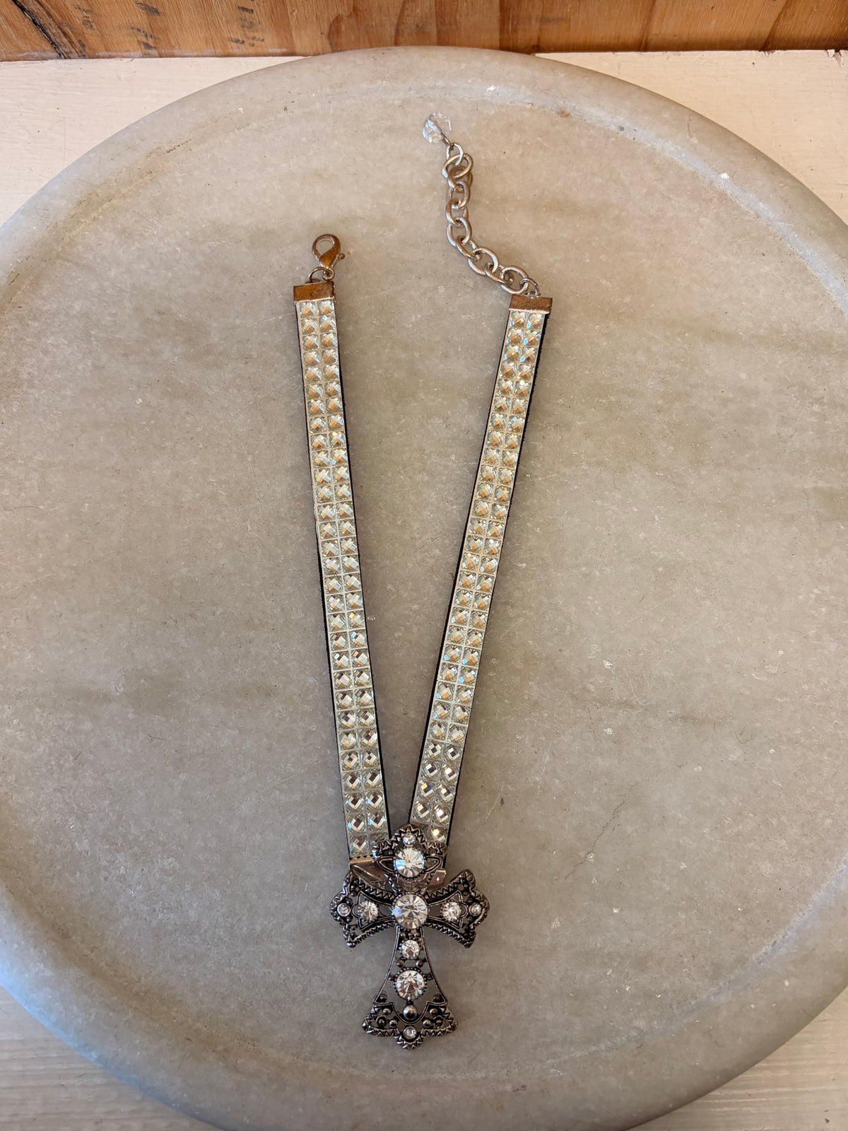 Rhinestone Cross Choker Necklace