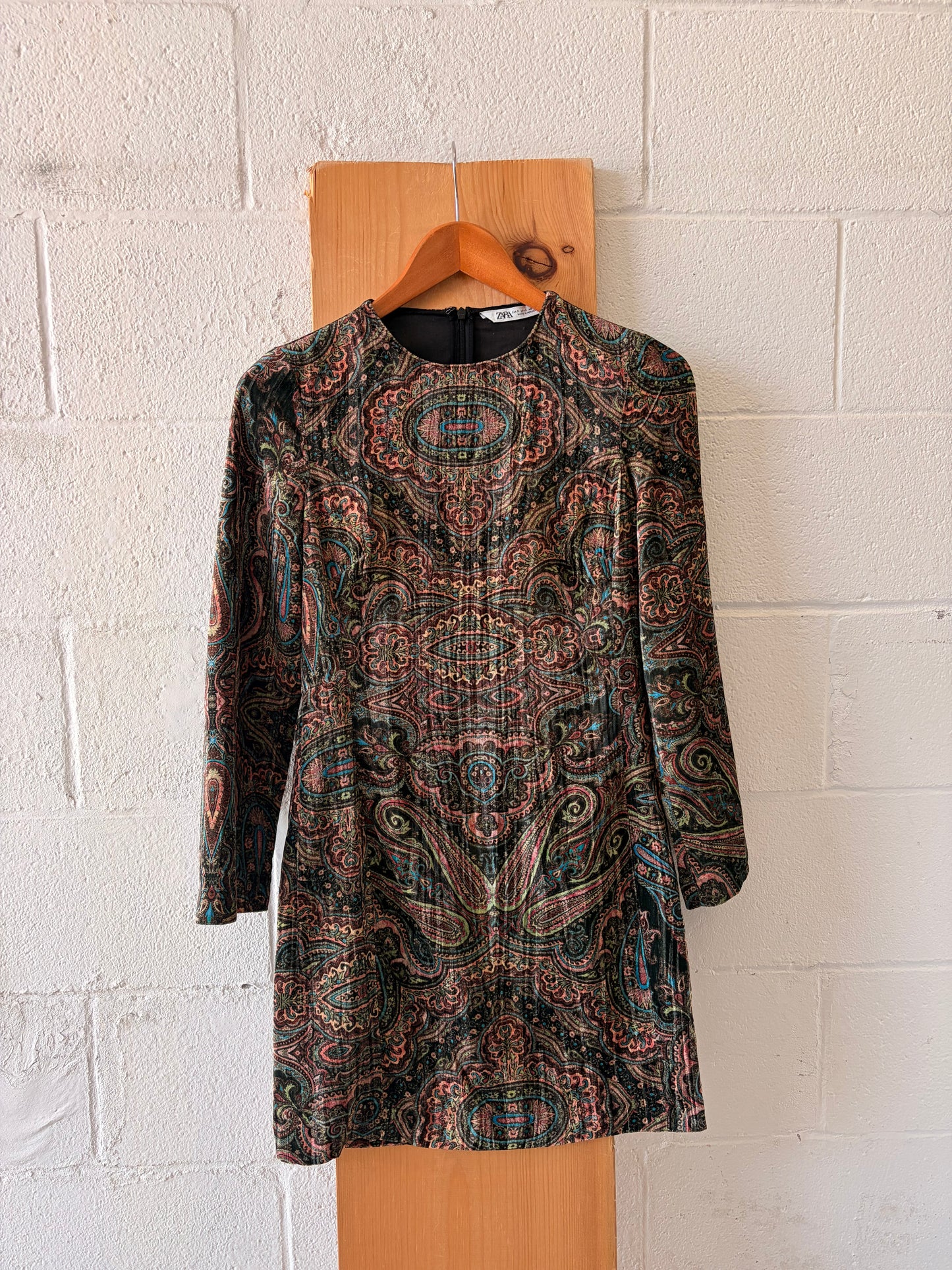 Velvet Green Paisley Dress : S
